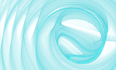 Abstract aqua blue fluid amorphous loop or round structure with ripples on white. Smooth silky and glossy effect. Weird psychedelic digital 3d art. Great as background, certificates decoration etc.