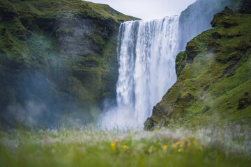 The famous Skogarfoss waterfall in the south of Iceland