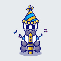 cute zebra happy new year with trumpet and hat