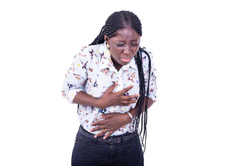 portrait of a young woman having nausea.