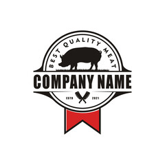 Retro Vintage Farm Cattle Pork Livestock Beef Emblem Label logo design vector