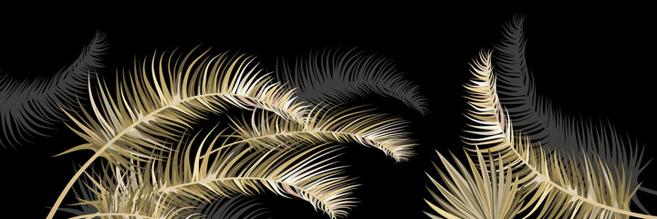 3D Golden Embossed Modern Palm Leaves.Eps10 vector.