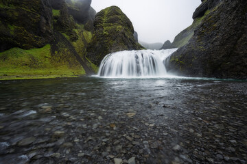 Beautiful Stjornarfoss waterfalls in summer season. Iceland