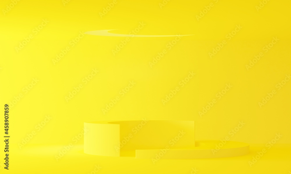 Poster room with a moon in the ceiling and a podium on a yellow background. backdrop design for product pro