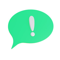 3d speech bubble with exclamation mark isolated on white background. Chat message, warning sign, attention icon. 3d render illustration