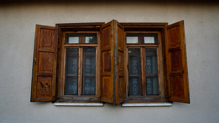 Classical Turkish architecture. Wooden casement house window.
