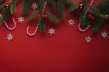 Beautiful Christmas red background, top view photography