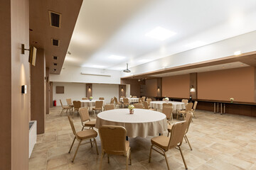 Interior of an empty hotel restaurant