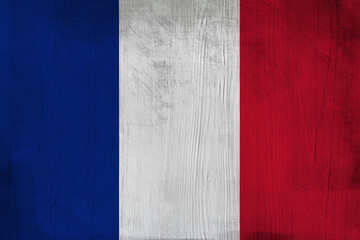 Patriotic wooden background in color of France flag