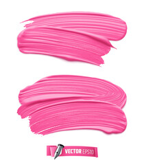 Vector realistic pink paint brush strokes on a white background. - 458913448