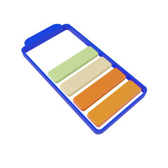 3d battery charge icon isolated on white background. Low energy and overworking concept. Web indicator symbol, mobile app object. 3d render illustration