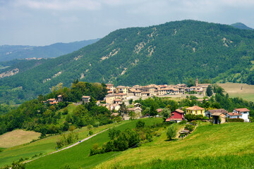 Fototapeta na wymiar Rural landscape at May in Piedmont, view of Cecima