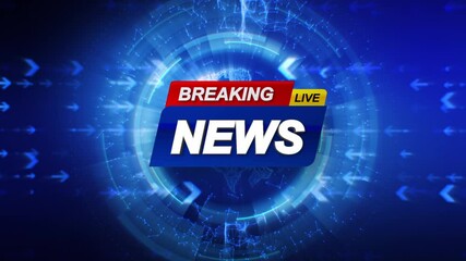 Breaking News Template intro for TV broadcast news show program with 3D breaking news text and badge, cyber and futuristic style