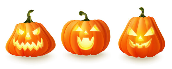 Happy halloween 3D realistic scary jack lantern collection