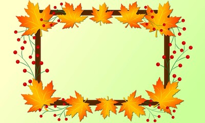 Autumn frame with maple leaf and berries 