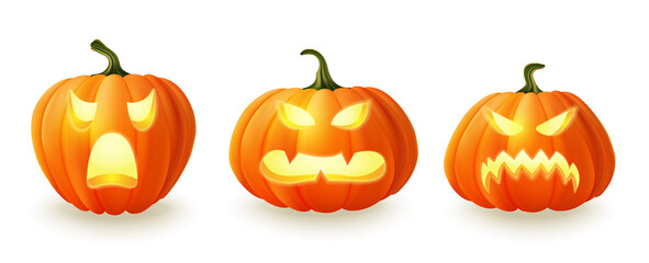 Happy halloween 3D realistic scary jack lantern collection