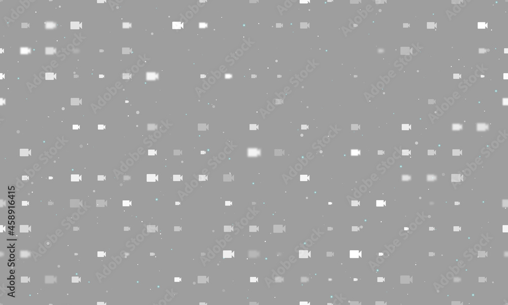 Poster seamless background pattern of evenly spaced white video camera symbols of different sizes and opaci