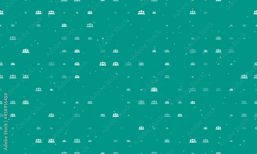 Poster seamless background pattern of evenly spaced white people symbols of different sizes and opacity. ve