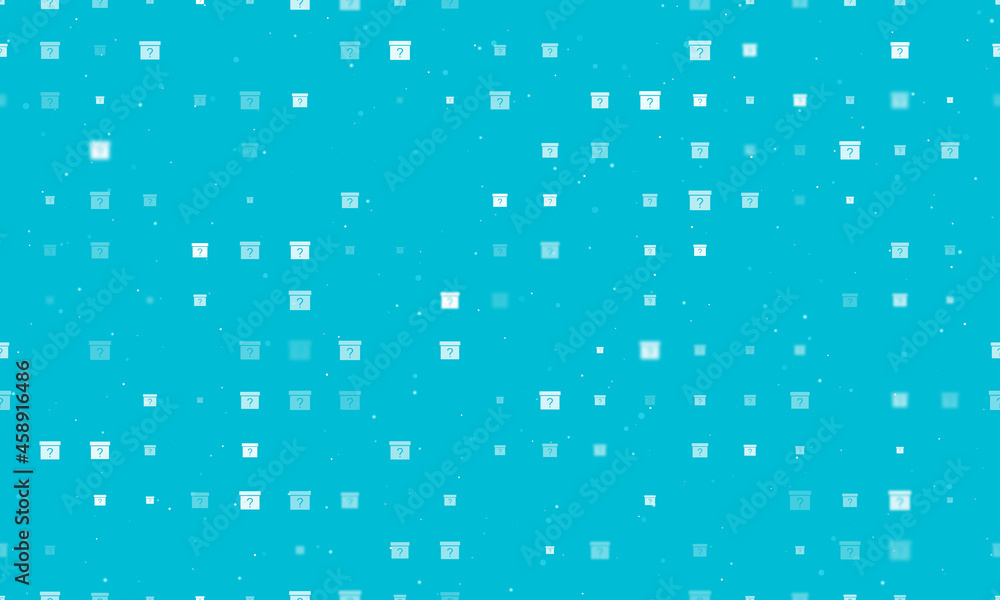 Poster seamless background pattern of evenly spaced white gift box with a question symbols of different siz