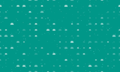 Seamless background pattern of evenly spaced white people symbols of different sizes and opacity. Vector illustration on teal background with stars
