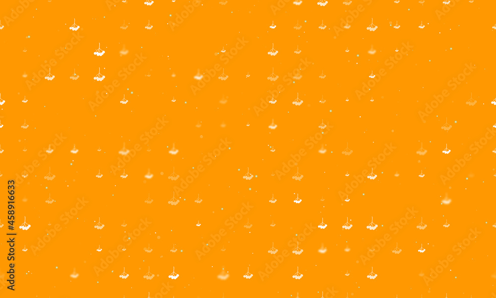 Poster seamless background pattern of evenly spaced white rowan berrys of different sizes and opacity. vect