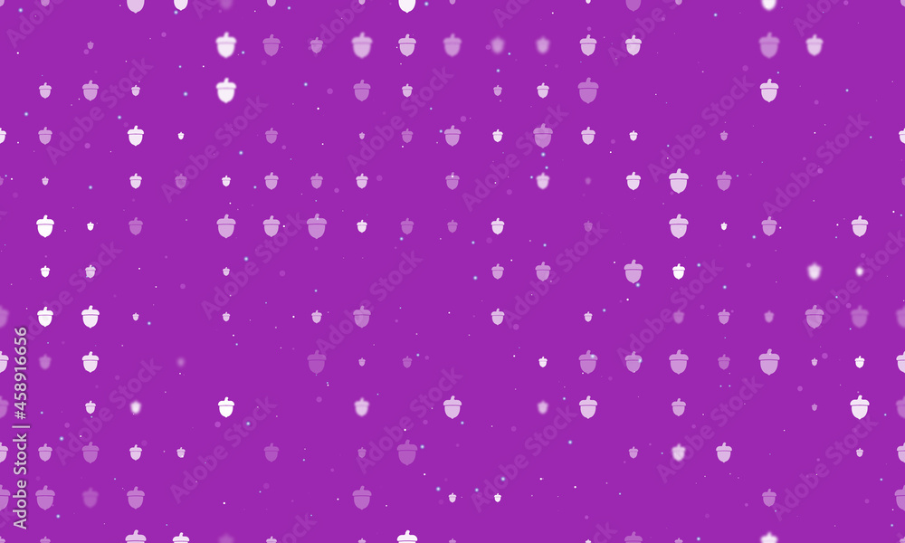 Poster seamless background pattern of evenly spaced white acorn symbols of different sizes and opacity. vec