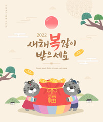 Korea Lunar New Year. New Year illustration. New Year's Day greeting. Korean Translation : 