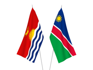 National fabric flags of Republic of Kiribati and Republic of Namibia isolated on white background. 3d rendering illustration.