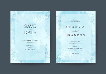 Beautiful and romantic Soft blue Wedding invitation template