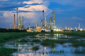 Oil refinery at twilight with sky