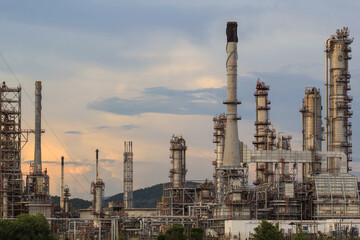 Oil refinery at twilight with sky