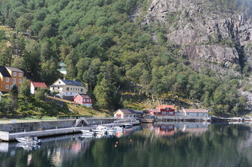 Fototapeta na wymiar Flørli community in Lysefjord (Lysefjorden) fjord in Norway in summer in Scandinavia