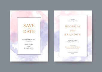 Wedding invitation template with Sweet pink and purple watercolor