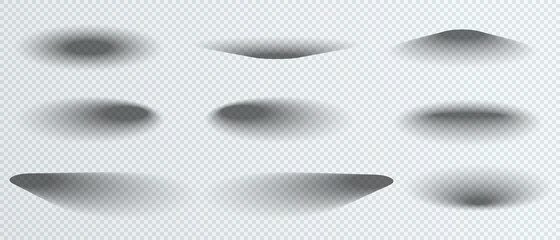 Round shadows isolated on transparent background. Circle shadow template.  Vector illustration