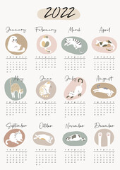 Calendar 2022. Yearly Planner with all Months.