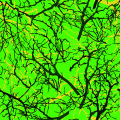 Tree branches on a green background.
