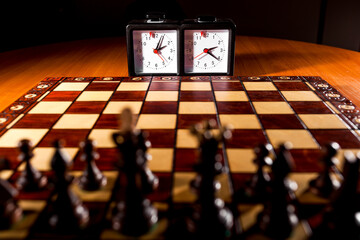 Chess board and chess pieces during the game