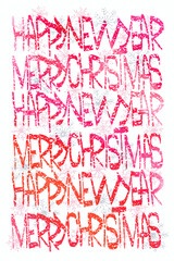 Christmas greeting card. Font composition. Happy New Year and Marry Christmas.