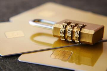 padlock on credit card, Internet data privacy information security concept