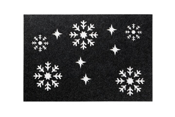 Top view of isolated black christmas placemat for food. Empty space for your design