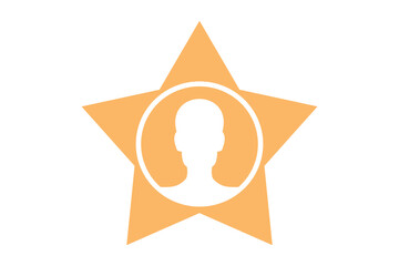 Famous person illustration symbol. One person head shape in a golden colored star. Flat design vector.