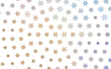 Light Blue, Yellow vector pattern with christmas snowflakes, stars.