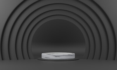 Marble circle podium The semicircular ring surrounds it in black color tones.