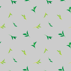 Floral seamless leaf pattern. Light and dark green leaves and sprouts. Illustrated background. Vector. Print for textile or web