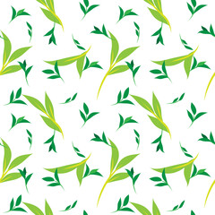 Floral seamless leaf pattern. Light and dark green leaves and sprouts. Illustrated background. Vector. Print for textile or web