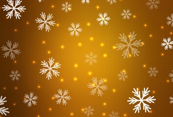 Dark Orange vector background with beautiful snowflakes, stars.