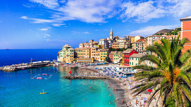 Bogliasco Liguria Italy colorful coastal village high resolution panorama and beach mediterranean aesthetics Italian Riviera hidden gems near Genova wall art print for interior world print quality
