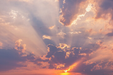 Amazing cloudscape on the sky at sunset time.