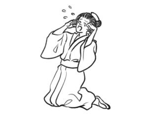 日本画タッチのお辞儀をする女性人物イラストJapanese painting illustration The person is crying.
