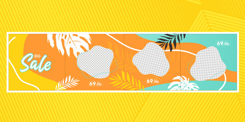 Summer social media design. Illustration of an abstract background. Social media vector template. Summer, beach, tropical carousel concept.